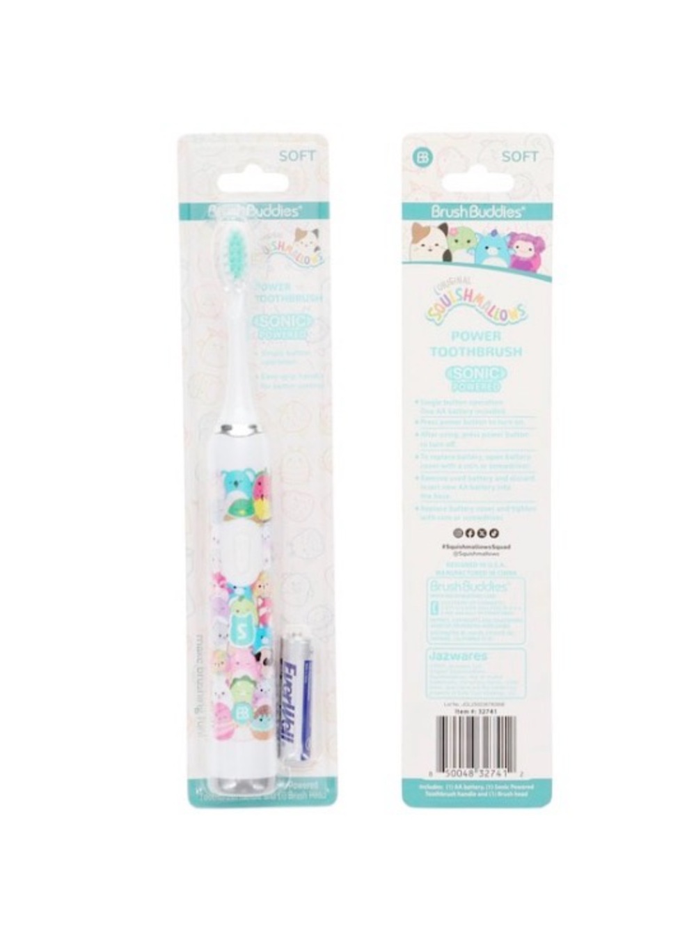 Kids Sonic Power Toothbrush — White with Multicolor Characters Squishmallows